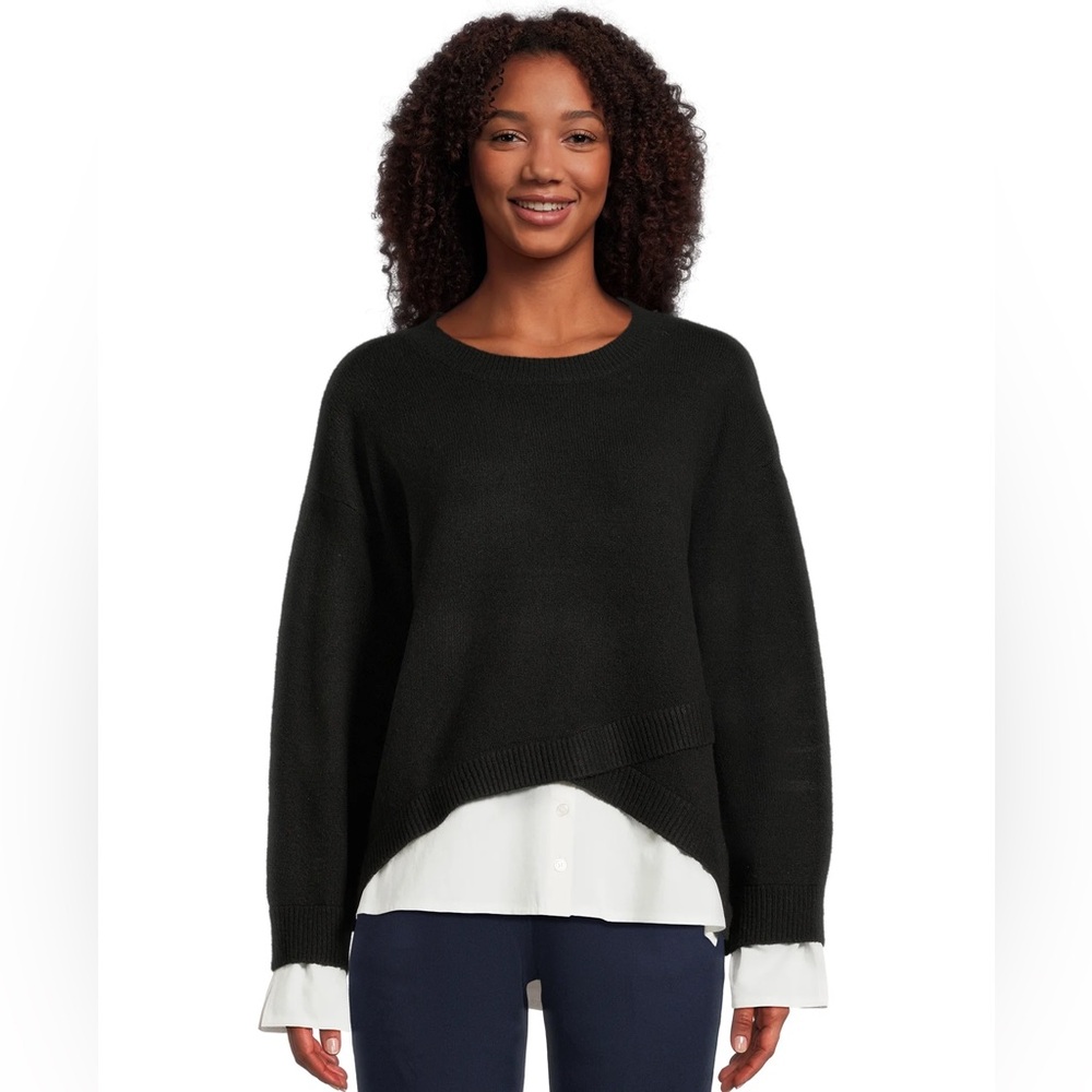 Time and Tru Women's Classic Black Crew Neck Sweater